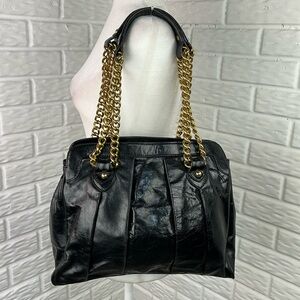 Sabina Black Shoulder Bag with Gold Chain